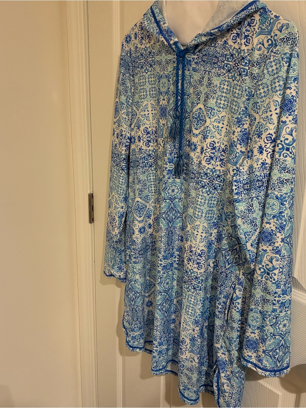 Woman’s Blue Tile-Print Swim Cover Up